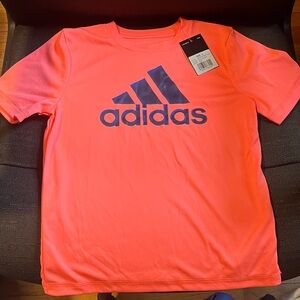 Adidas Kids' Bright Pink Tee with Dark Blue Logo